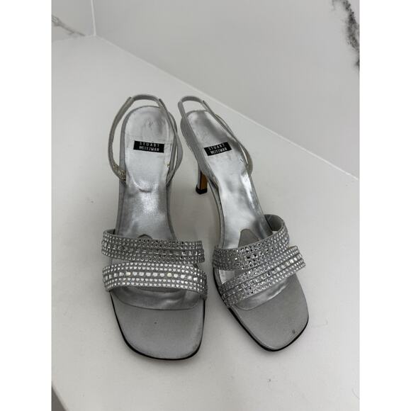 vintage Stuart Weitzman Rockstar silver rhinestone slingback heels Y2K Sz 7.5 - Picture 1 of 8